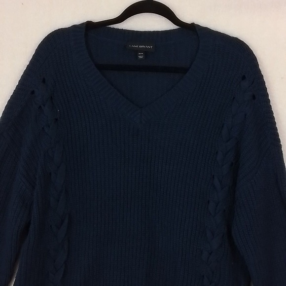 Lane Bryant Chunky Knit Sweater Size 14/16 in Navy w Hem Ties - Picture 4 of 11